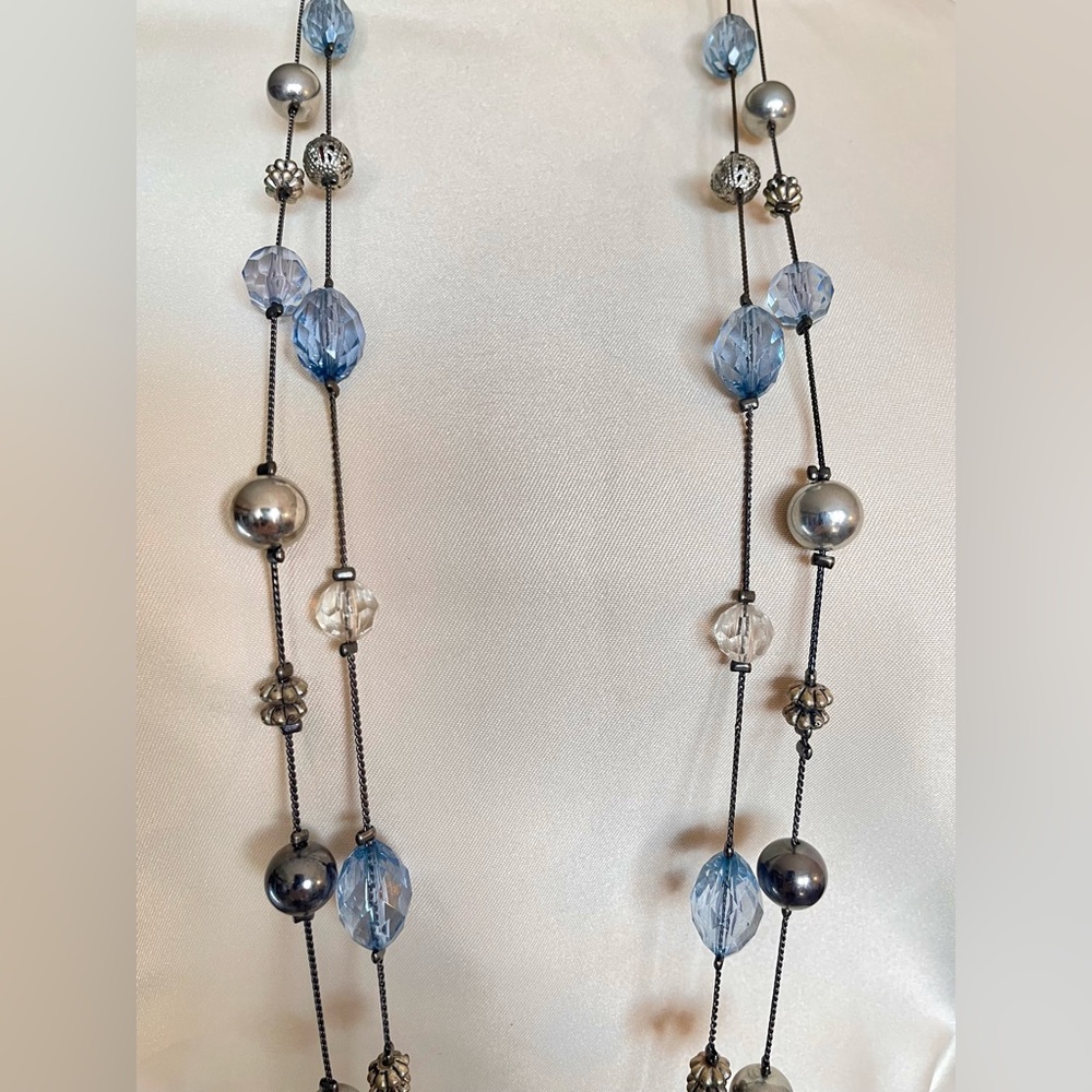 Vintage Extra long multilayered beaded chain necklace faceted crystals blue - Picture 6 of 9